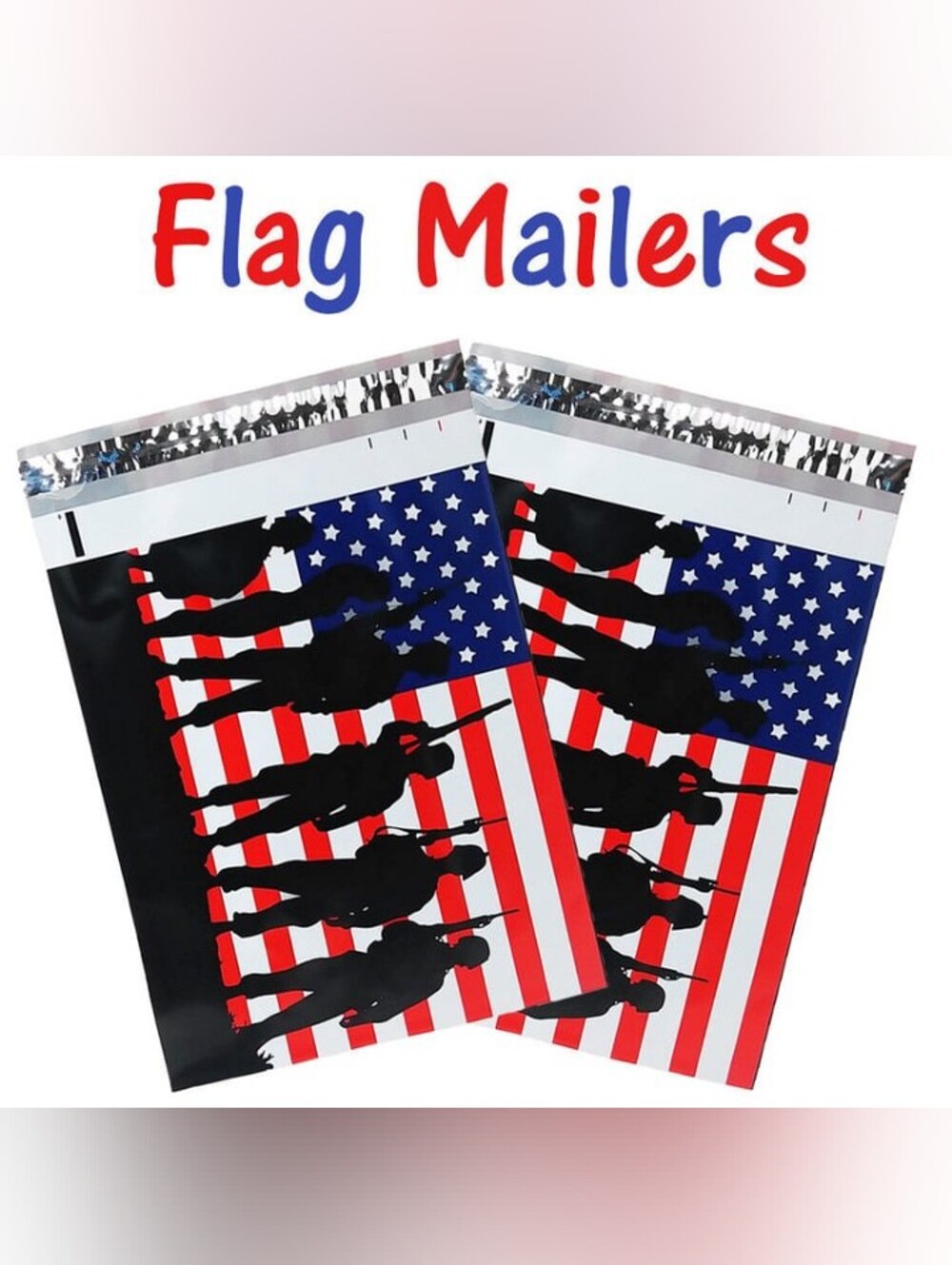 15 Polybags - Patriotic American Flag with Soldier Silhouettes (New)